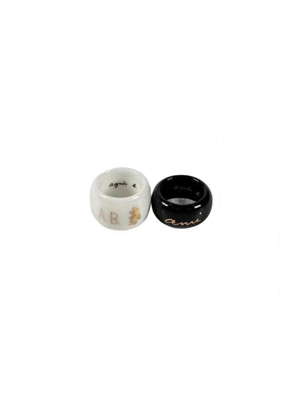 Agnes B. Ceramic Ring Set White Gold & Black Ami Logo French Designer Size 5.5